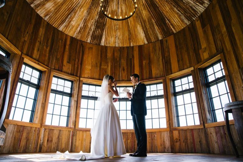 New Hampshire wedding ceremony — bride and groom exchanging vows